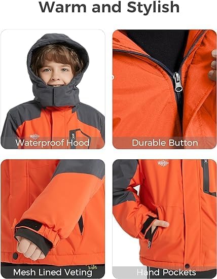 Wantdo Jungen Berg Ski Jacke Warmer Winter Fleece Mäntel Wasserdichter Atmungsaktive Jacke Outdoor K
