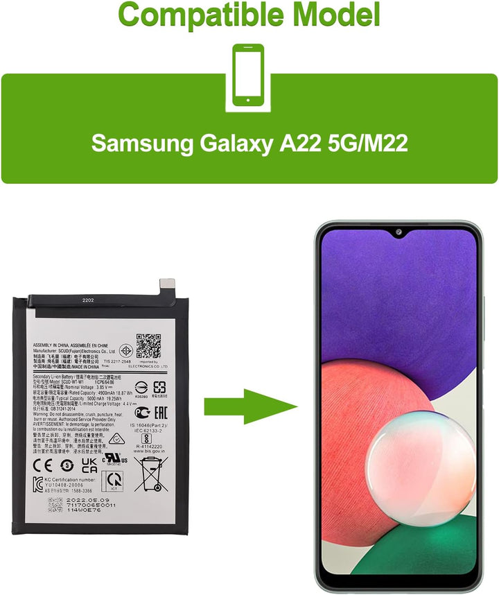 ［Neu］SwarKing Ersatz Akku Kompatibel mit Samsung Galaxy A22 5G / A22s 5G SM-A226 Scud-WT-W1 with Too