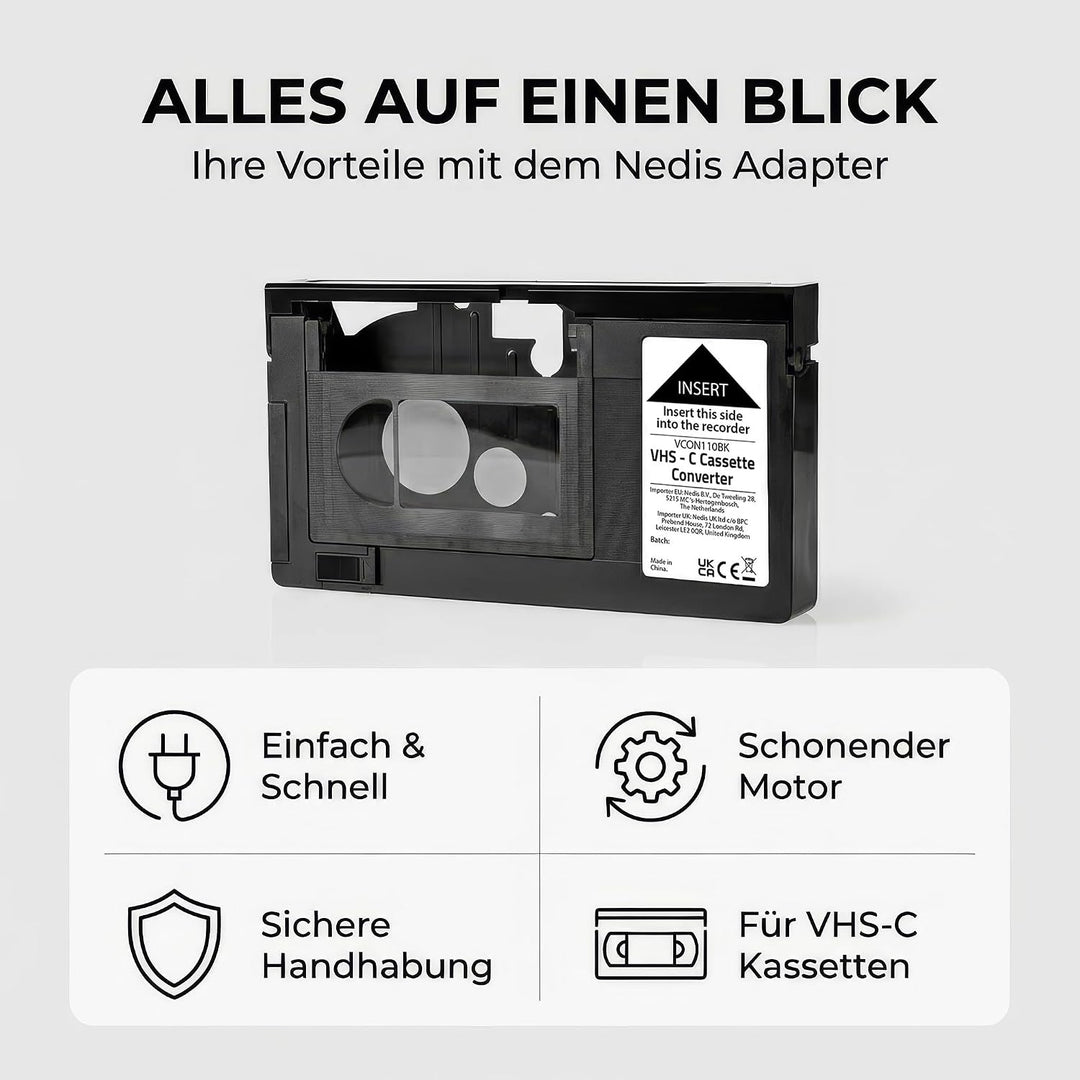 Nedis VHS-Konverter - Konvertierung: VHS-C auf VHS - Plug & Play - Schwarz