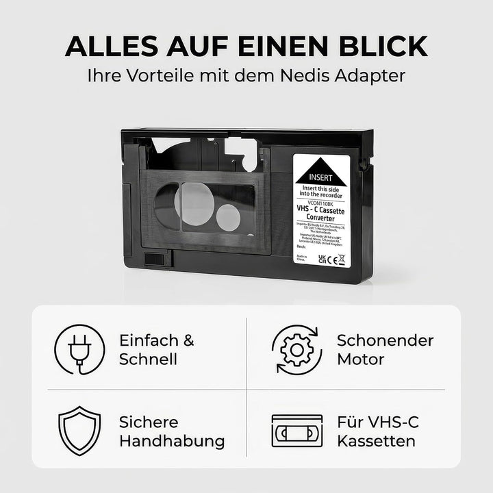 Nedis VHS-Konverter - Konvertierung: VHS-C auf VHS - Plug & Play - Schwarz