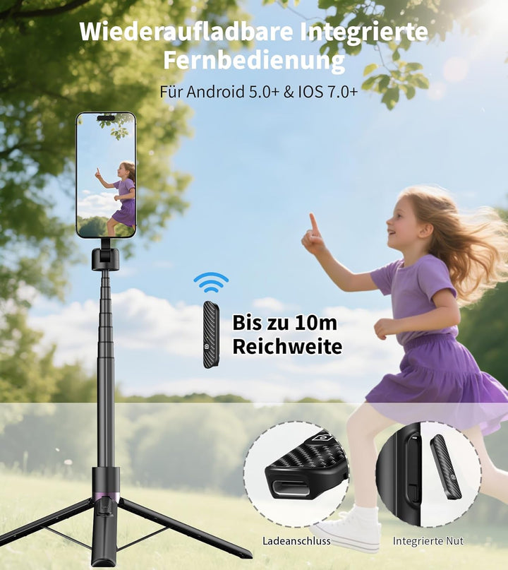 TONEOF 173cm Magnetisches Selfie Stick Stativ, Stark Magnetischer Aluminium Halter für Magsafe, 360°