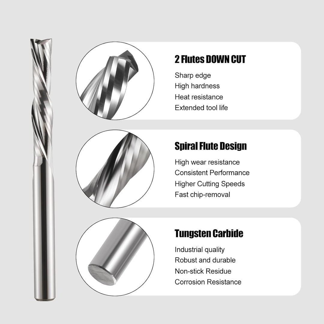 EU_HOZLY Spiralfräser Bits 2 Flöten Down Cut 1/8 Zoll Schnittdurchmesser, 1/8 Zoll Schaft 17 mm (0,6