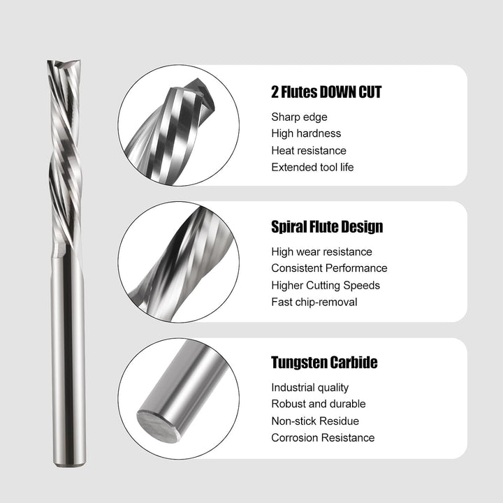 EU_HOZLY Spiralfräser Bits 2 Flöten Down Cut 1/8 Zoll Schnittdurchmesser, 1/8 Zoll Schaft 17 mm (0,6