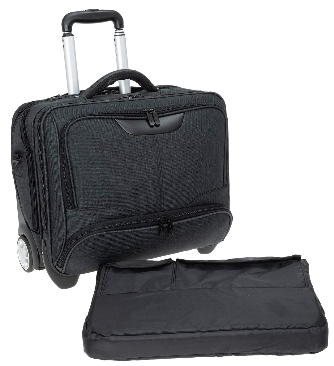Trolley Pilotentrolly mit Notebook - Polstertasche Trolly 17 Zoll + Ledermäppchen (ANTHRAZIT Two Ton