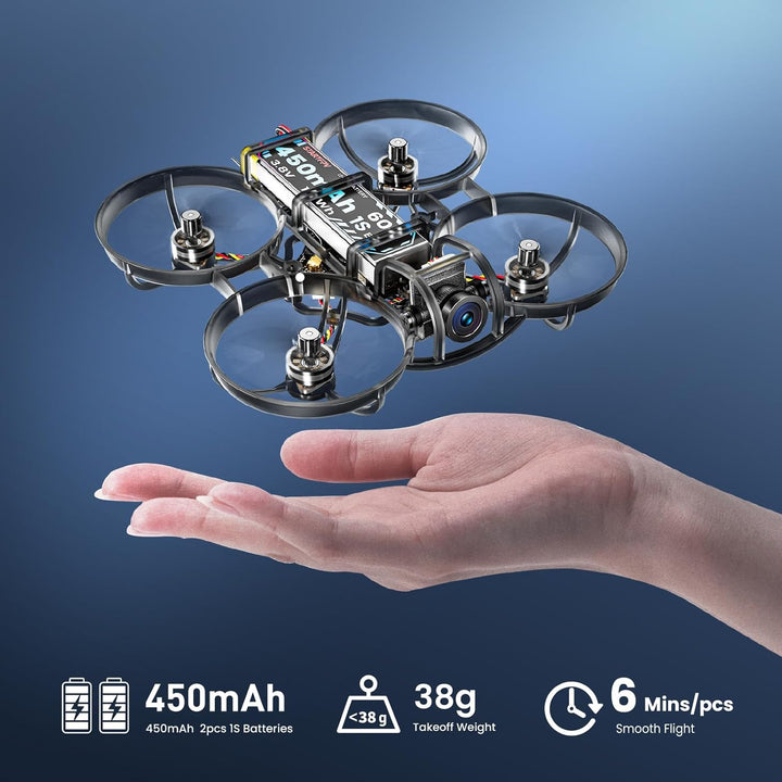 R8 ELRS Tiny Whoop Quadcopter,Ultralight 1S 80mm Micro FPV Drohne BNF mit 2 Batterien Fly12 Mins für