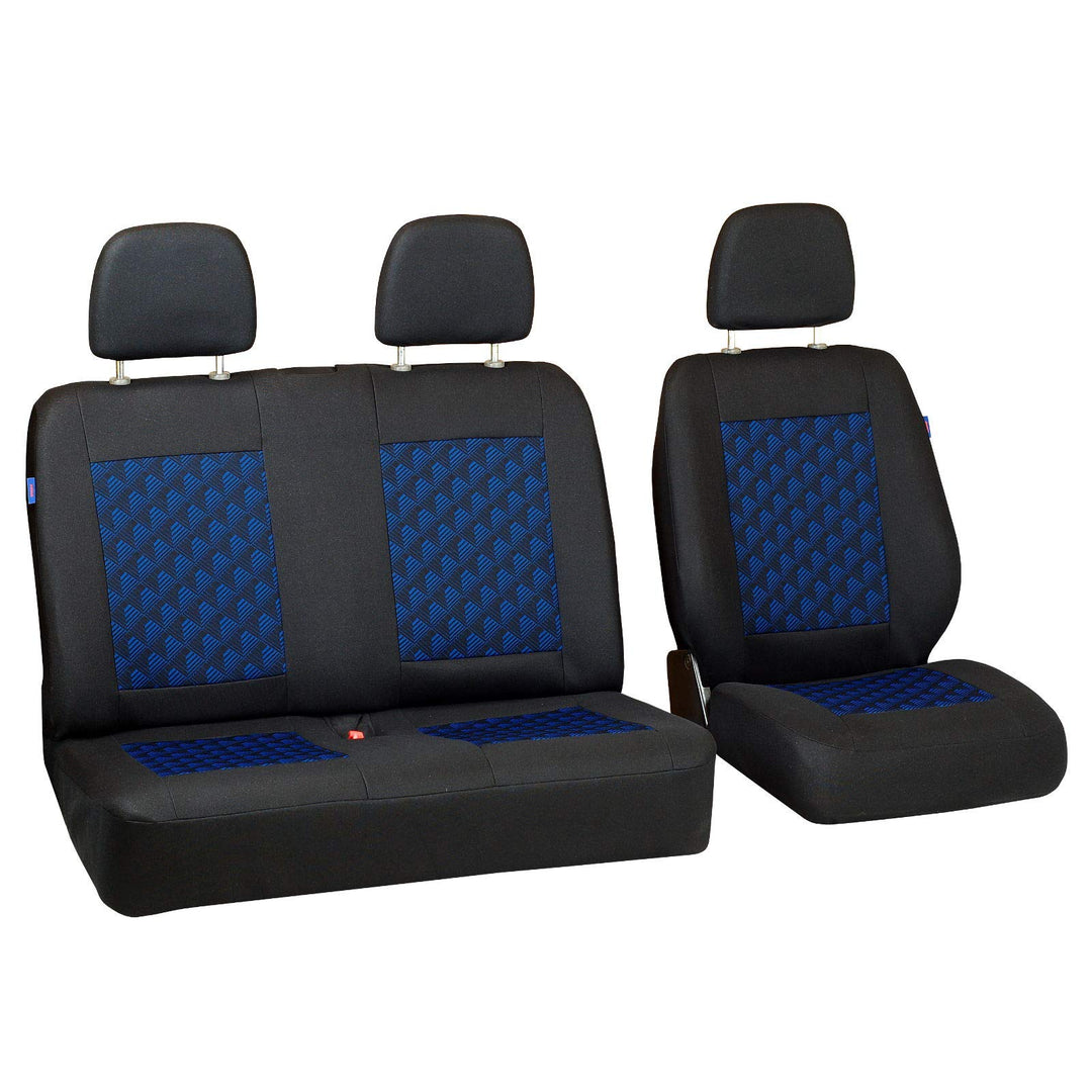 Sprinter Autositzbezug Set 1+2 - Farbe Premium Schwarz-Blaue Effekt 3D