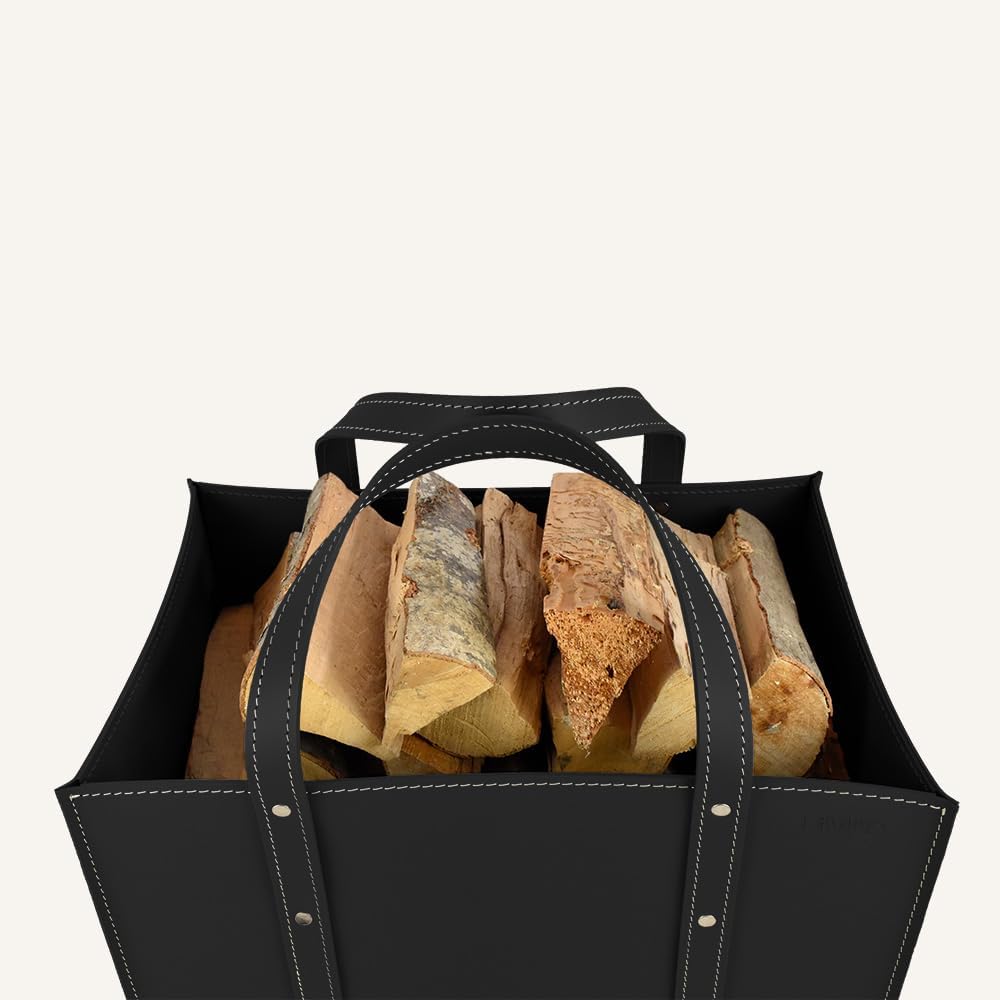 LIMAC Design MANEGHE Kaminholztasche aus Leder für den Innenbereich, Holzkorb für Brennholz, Brennho