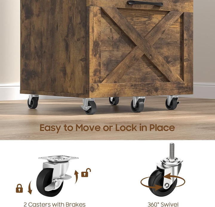 BonVache Rollcontainer, Aktenschrank mit 2 Schubladen und Rollen, Vertikaler Bauernhausstil Schublad