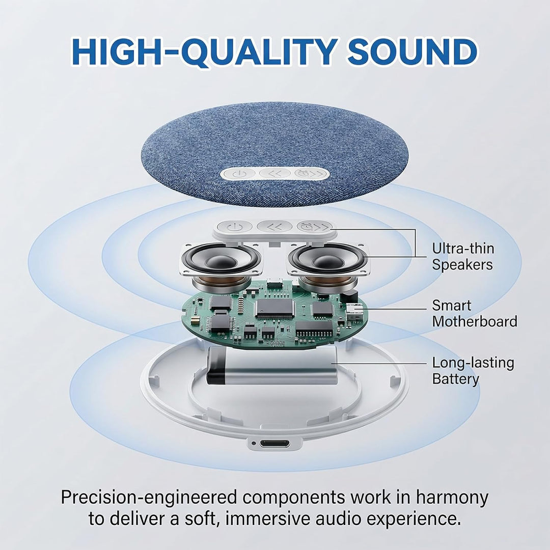 Kissenlautsprecher Bluetooth, Tragbarer Kopfkissen Lautsprecher mit Weisses Rauschen und Timer, Kabe