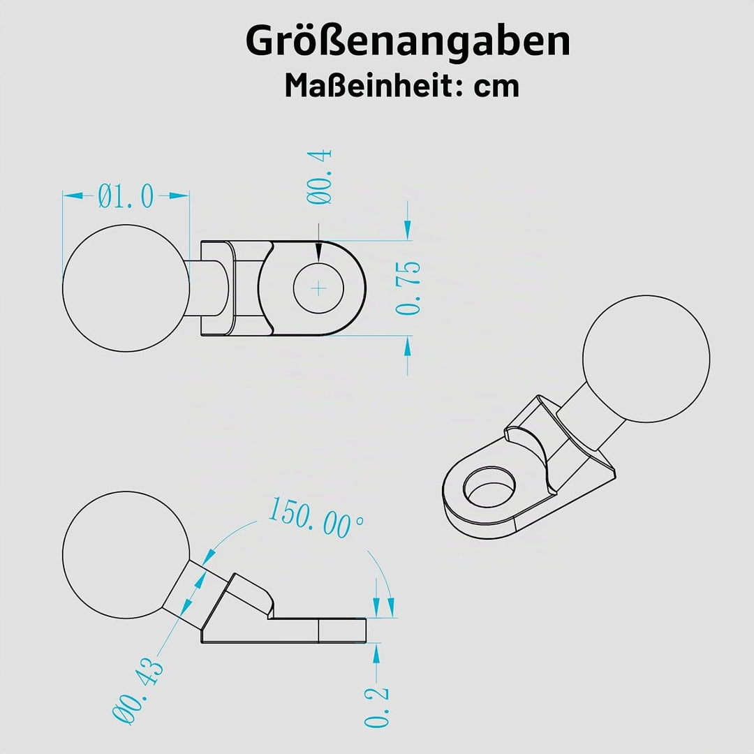 BRCOVAN 2St Aluminiumlegierung Rückspiegel-Montagebasis mit 1-Zoll-TPU-Kugel und 10-mm-Loch, Kompati