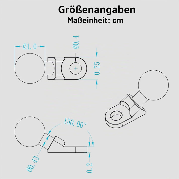 BRCOVAN 2St Aluminiumlegierung Rückspiegel-Montagebasis mit 1-Zoll-TPU-Kugel und 10-mm-Loch, Kompati