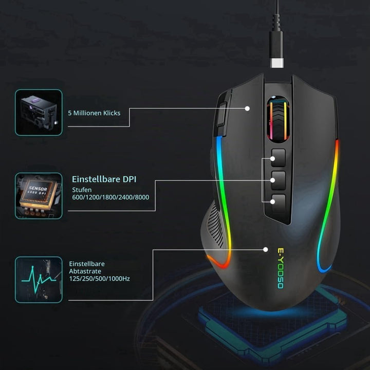 Niceon Gaming Maus kabellos RGB Wiederaufladbare, 9 Programmierbare Tasten, Langer Stunden Akkulaufz