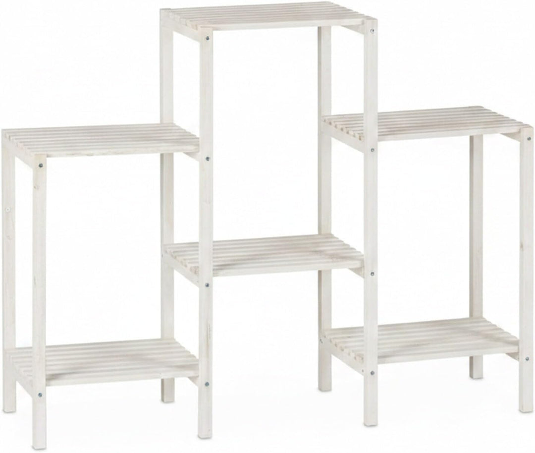 Relaxdays Blumenregal Holz, 6 Ablagen für Pflanzen, dekorative Blumentreppe für Indoor, stehend, 70
