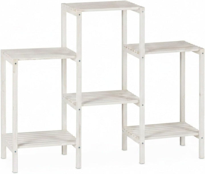 Relaxdays Blumenregal Holz, 6 Ablagen für Pflanzen, dekorative Blumentreppe für Indoor, stehend, 70