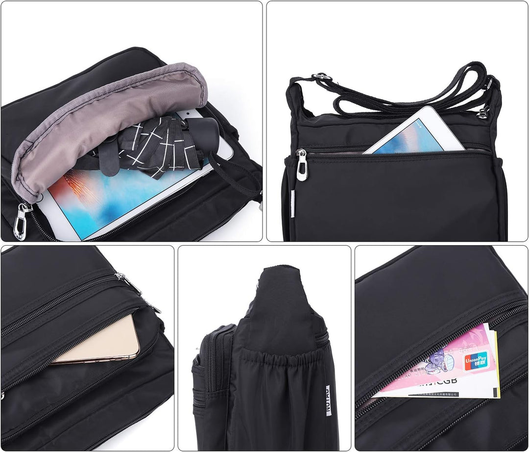 NOTAG Damen Umhängetasche, Wasserdicht Nylon Schultertasche Multi-Tasche Messenger Bag 2 Size (Schwa