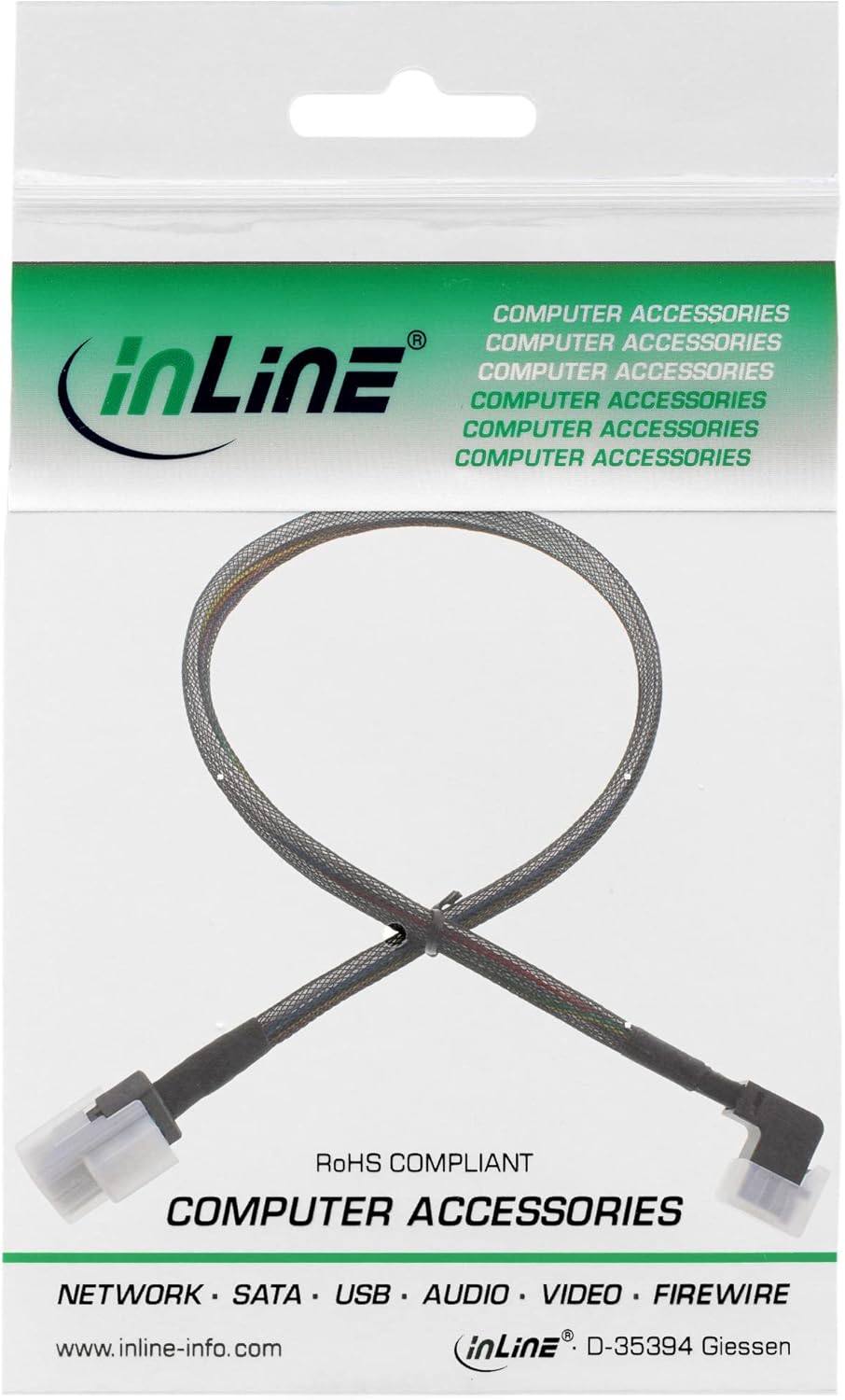 InLine® Mini-SAS HD Kabel, SFF-8643 gewinkelt zu SFF-8087, mit Sideband, 0,5m