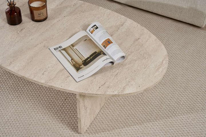Stilvoller Couchtisch, Travertine-Farbe, 120 x 40 x 65 cm | 100% melaminbeschichtete Spanplatte, 18