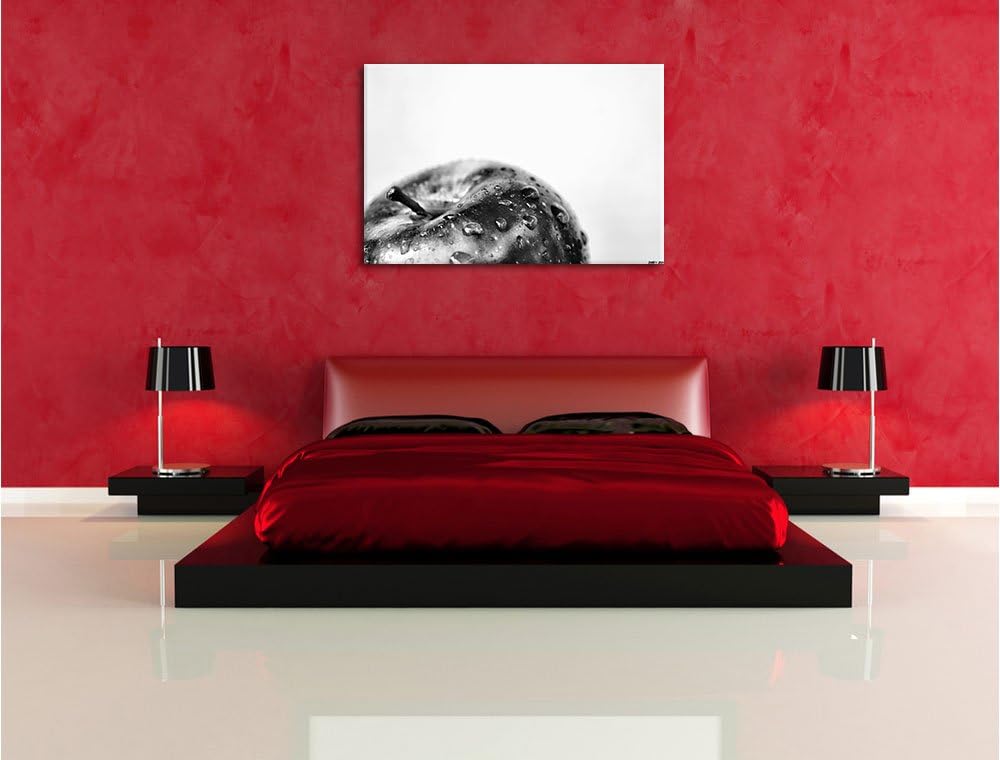 Pixxprint Tropfen auf Apfel / 100x70cm Leinwandbild bespannt auf Holzrahmen/Wandbild Kunstdruck Deko