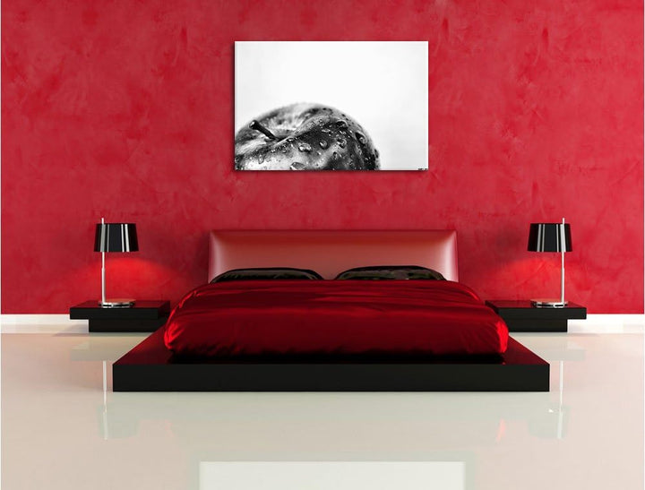 Pixxprint Tropfen auf Apfel / 100x70cm Leinwandbild bespannt auf Holzrahmen/Wandbild Kunstdruck Deko