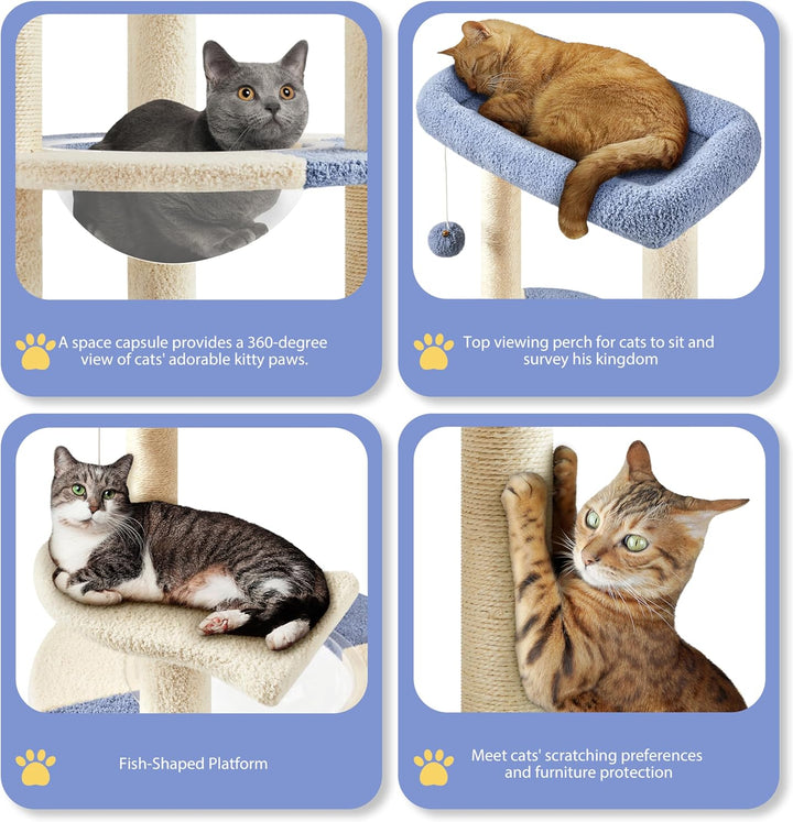 Yaheetech Kratzbaum, Ozean Design Katzenbaum Katzenkratzbaum, mit Plattform Raumkapsel Sisalstämme,