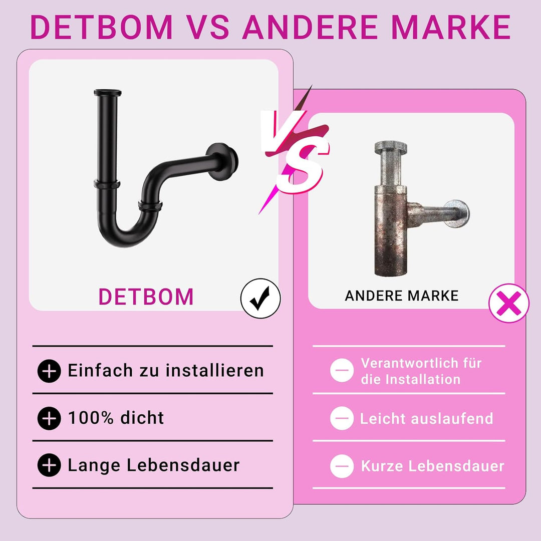 DETBOM Universal Siphon für Waschbecken (Lang Tauchrohr),Abflussrohr Genormten 11/4" Edelstahl rostf