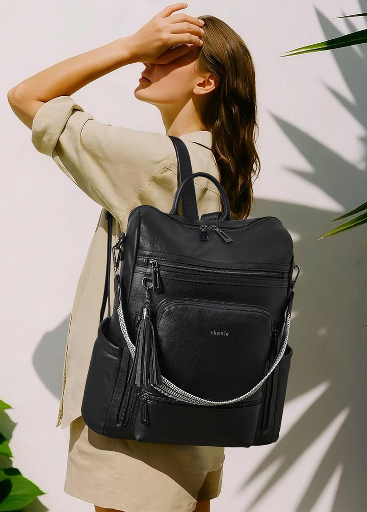 Shrrie rucksack damen elegant geeignet für 15,6Zoll-Notebooks Langlebig wasserdicht Damen aus Leder