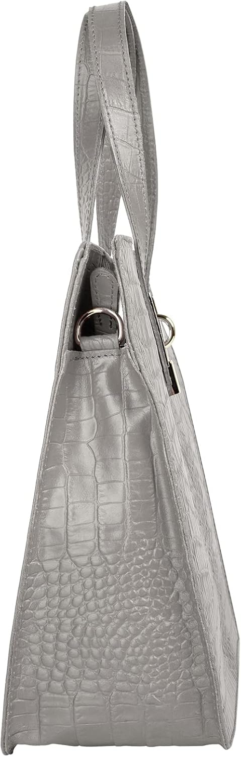 Handtasche Echt Leder Damen | Made in Italy, Smartphonefach, Kroko-Design, elegante Umhängetasche, D