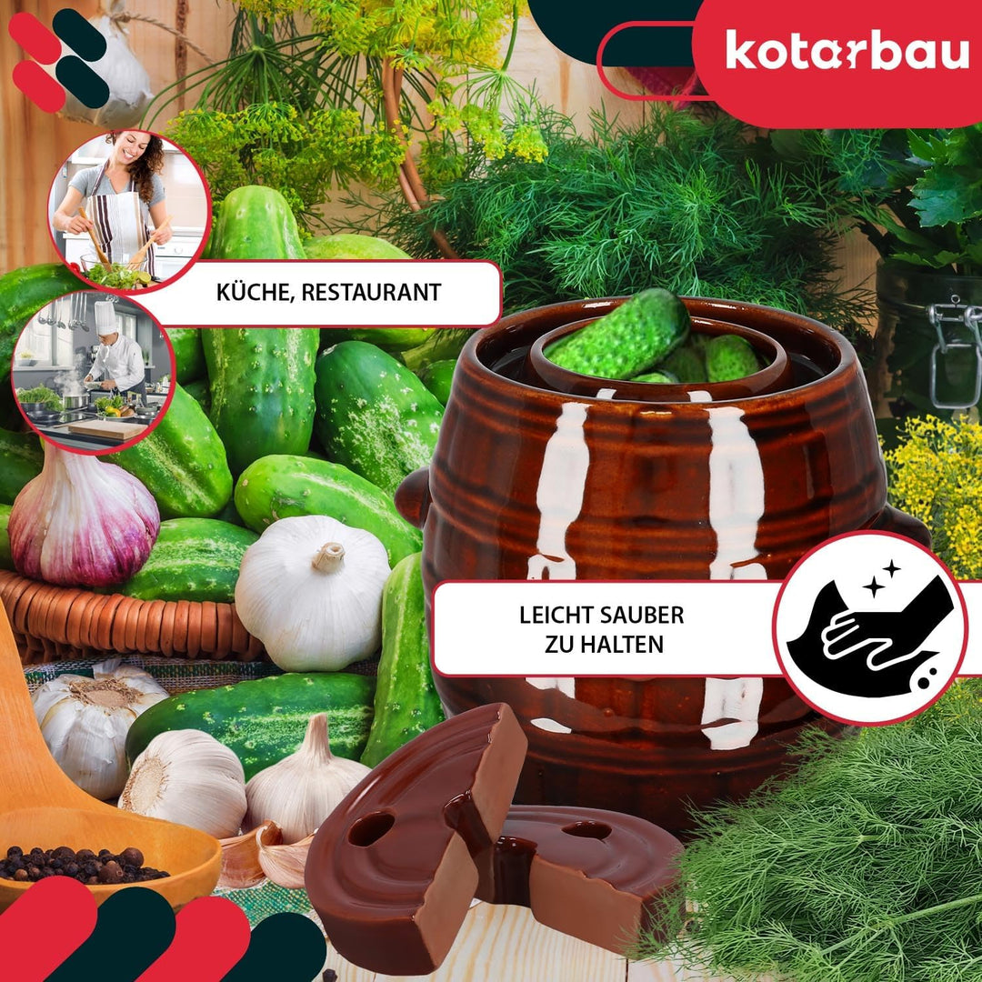 KOTARBAU® Gärtopf 5 L Steinguttopf mit Deckel und Beschwerungsstein Hermetisch Sauerkrauttopf Gurken