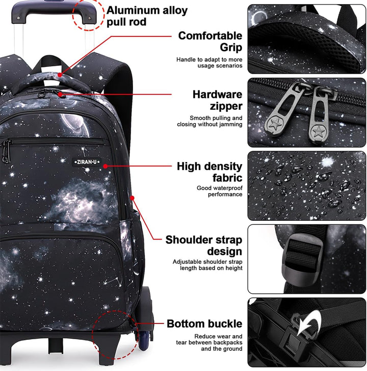 3pcs Schulrucksack Jungen mit Rollen Rucksack Trolley Kinder Schulrucksack mit Rollen Schultasche Tr