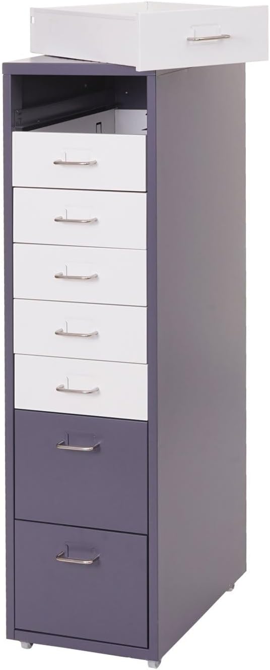 PROREGAL Rollcontainer Housten HxBxT 110x28x41cm 8 Schubladen Dunkelgrau Weiss-Dunkelgrau Schubladen