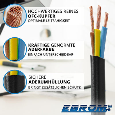 EBROM Kunststoff Schlauchleitung RUND, Kabel, Stromkabel, Leitung, Gerätekabel H05VV-F 3x1,5 mm² 3G1