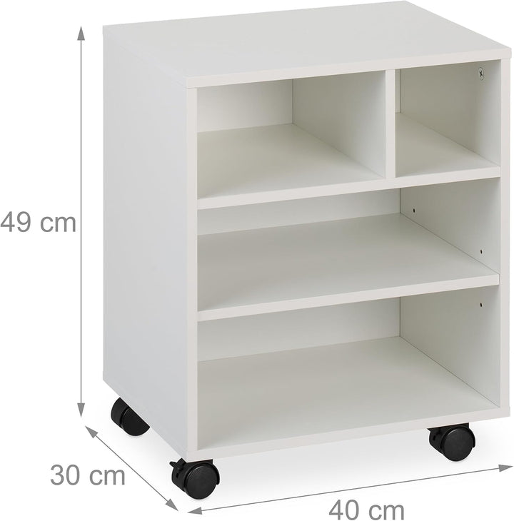 Relaxdays Rollcontainer mit 4 offenen Fächern, Büro Beistellcontainer, mit Rollen, Büroschrank, HxBx