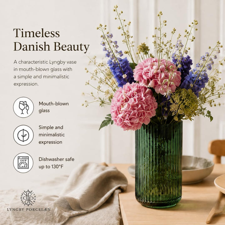Lyngby Porcelæn Vase H25 cm Lyngby aus mundgeblasenem Glas zeitlos, grün H25 cm Copenhagen Green, H2
