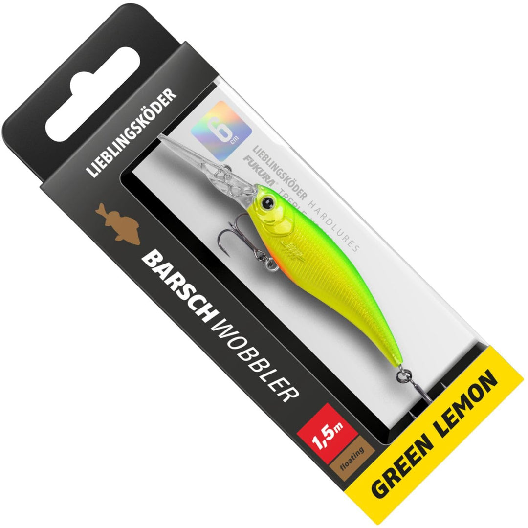 Lieblingsköder Barschwobbler 6cm 5,3g - Wobbler Green Lemon, Green Lemon