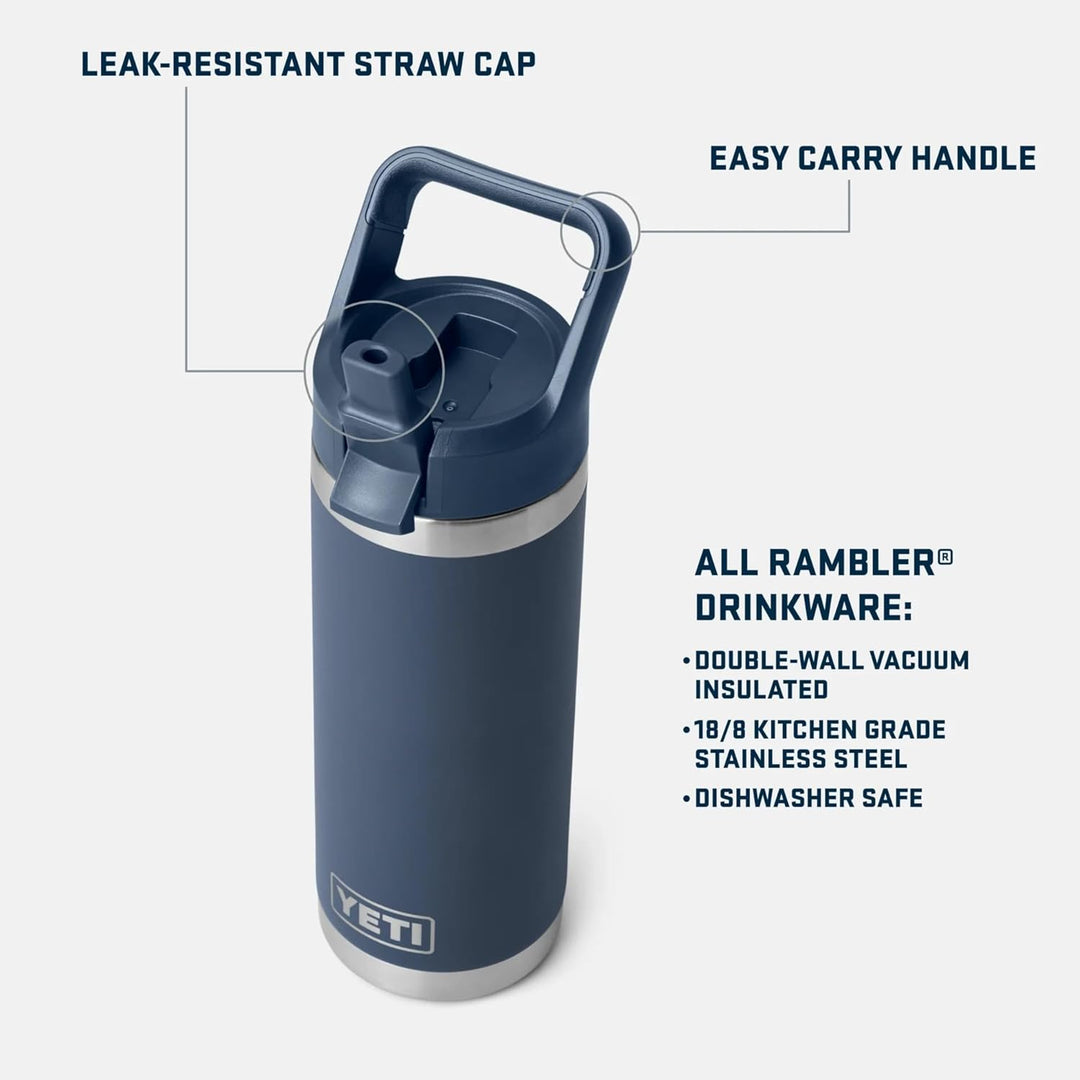 YETI Rambler Trinkflasche 18 oz (532 ml) Big Sky Summer Camp – Edelstahl Trinkflasche mit Strohhalmd