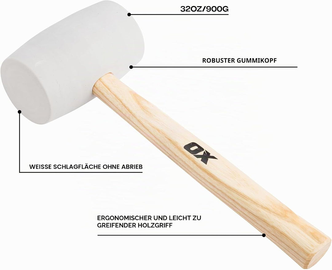 OX Pro White Rubber Mallet - 32 oz 32 oz White, 32 oz White