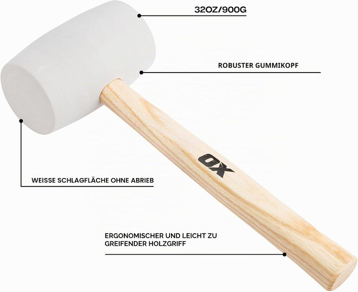OX Pro White Rubber Mallet - 32 oz 32 oz White, 32 oz White