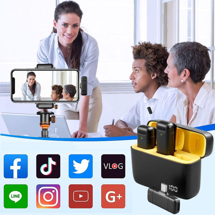 2st. Lavalier Mikrofon Wireless für iPhone iPad Android mit 400mAh Ladekoffer, Plug&Play Handy Mikro