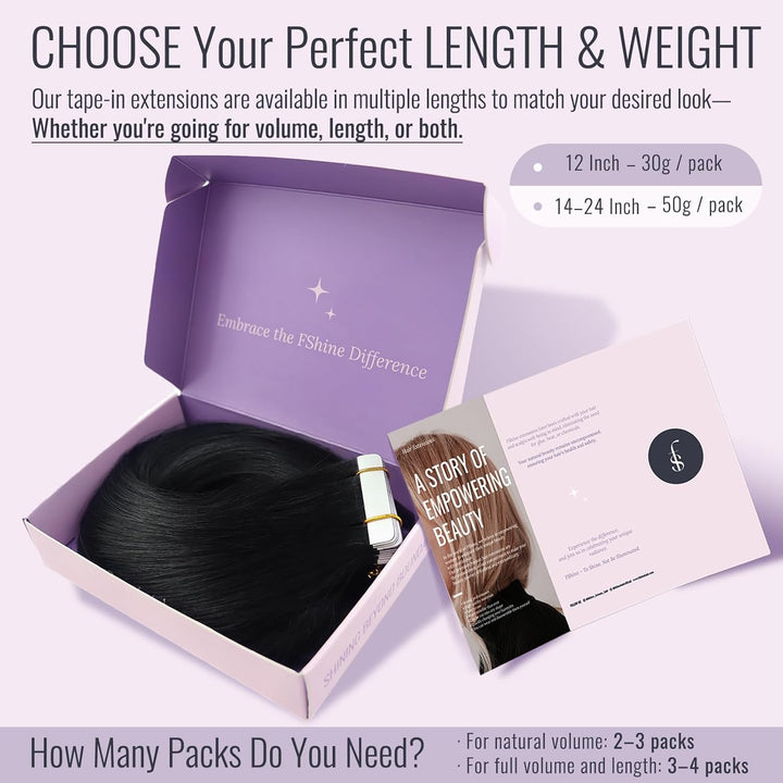 Fshine Tape in Extensions Echthaar Natürlich Schwarz 40 cm 20 Stücke 50 g Klebeband in Haarverlänger