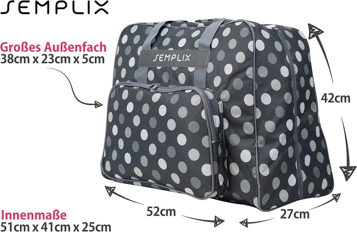 SEMPLIX XL-Nähmaschinentasche, Polka Dots Anthrazit/Grau, 52x42x27 cm, Grosse stabile Transport und