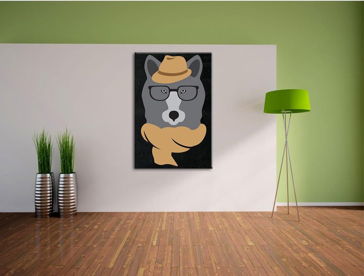 Pixxprint Hipster Wolf als Leinwandbild/Grösse: 100x70 cm/Wandbild/Kunstdruck/fertig bespannt 70x100