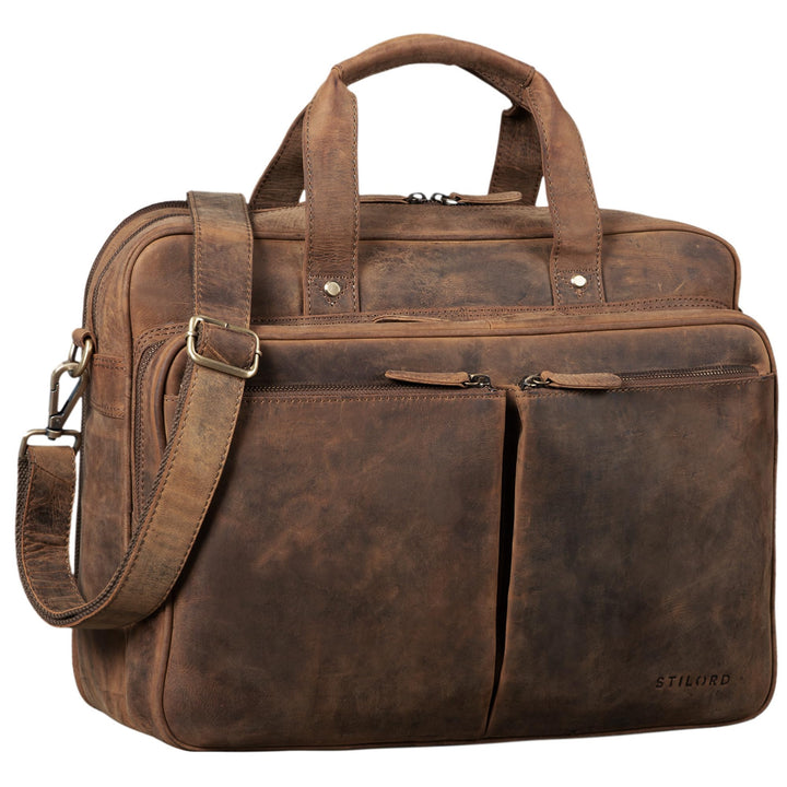 STILORD 'Remus' Ledertasche Umhängetasche Leder Aktentasche Gross 15,6 Zoll Laptoptasche abnehmbarer