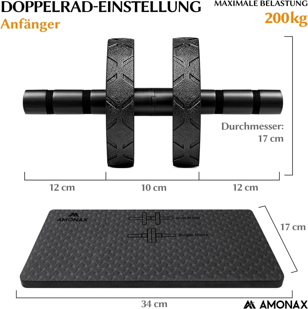 Amonax Bauchroller, bauchtrainer ab roller, bauchmuskeltrainer ab wheel set, mit Rutschfester, inkl.