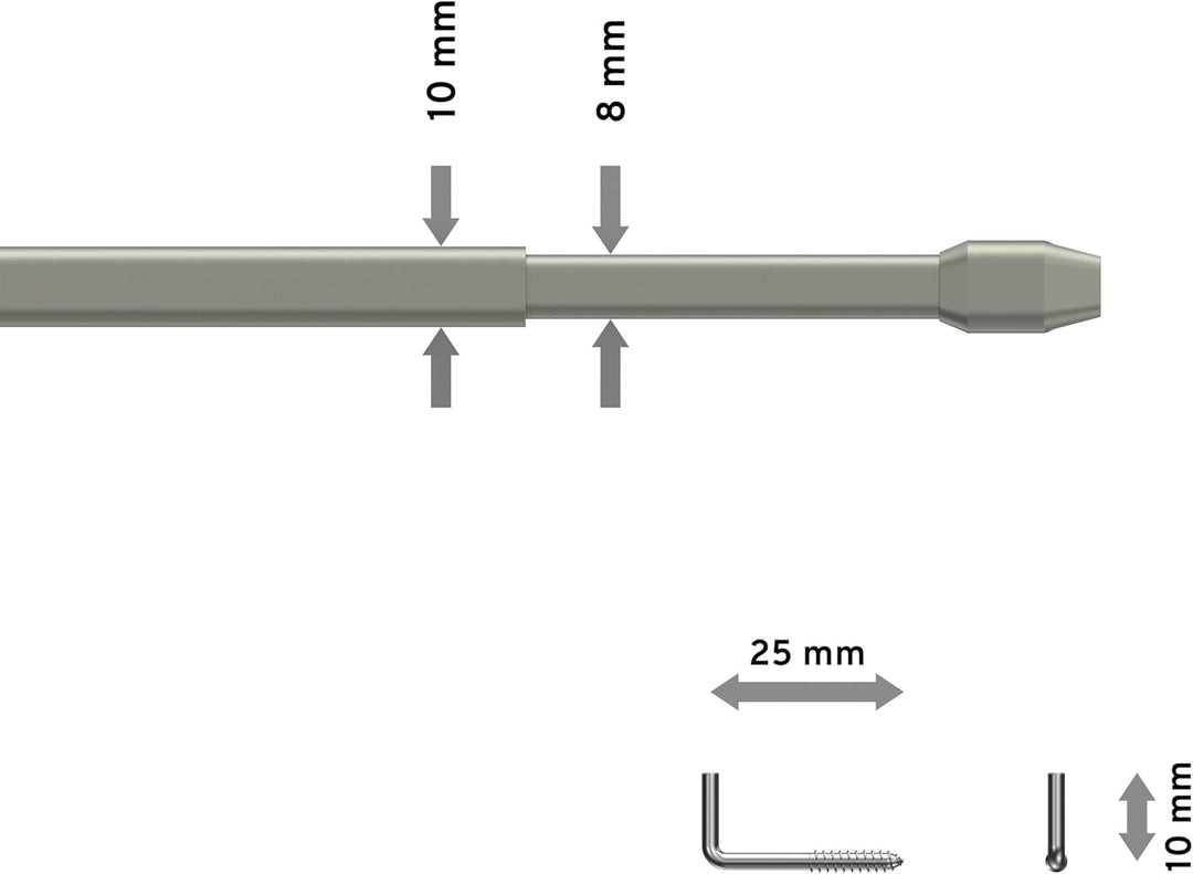 Interdeco Vitragestangen/Scheibenstangen Silbergrau (4 Stück), ausziehbar 80-140 cm, 80-140 cm