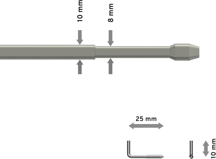 Interdeco Vitragestangen/Scheibenstangen Silbergrau (2 Stück), ausziehbar 80-140 cm, 80-140 cm