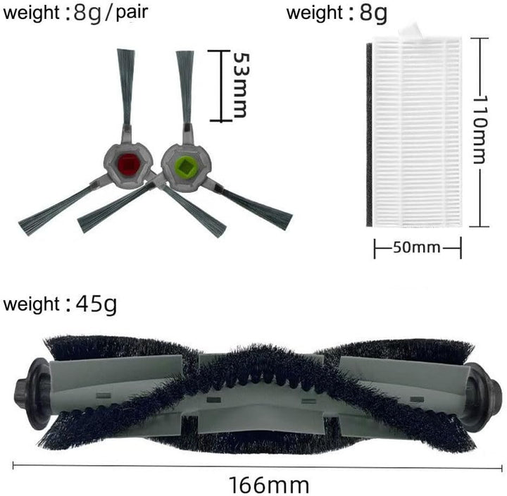 Ersatz-Zubehör-Kit für AIRROBO P20 Roboter-Staubsauger 14 Packungen 2 Hauptbürsten, 6 Filter, 6 Seit