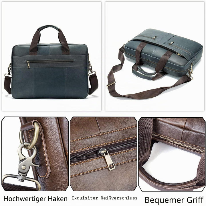 FANDARE Herren Laptop-Aktentaschen Leder Handtasche Business Umhängetasche Wasserdicht Crossbody Mes