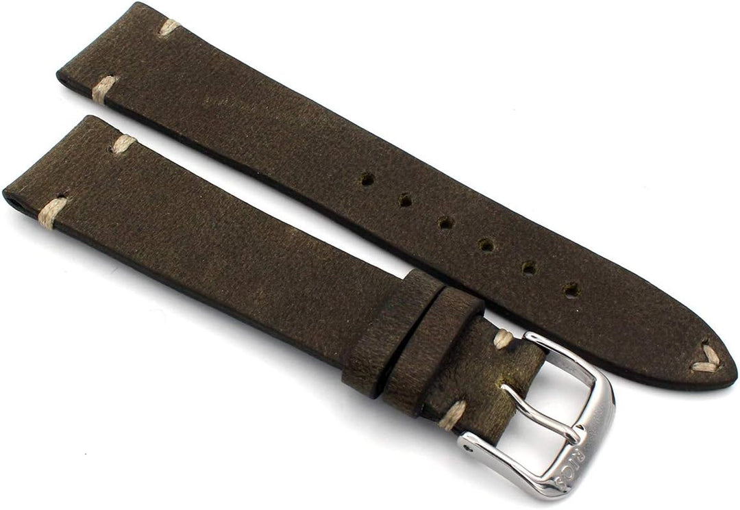 RIOS1931 Sagittarius Vintage Rindsleder Uhrenarmband handgemacht in Deutschland Robust 20mm Moosgrün
