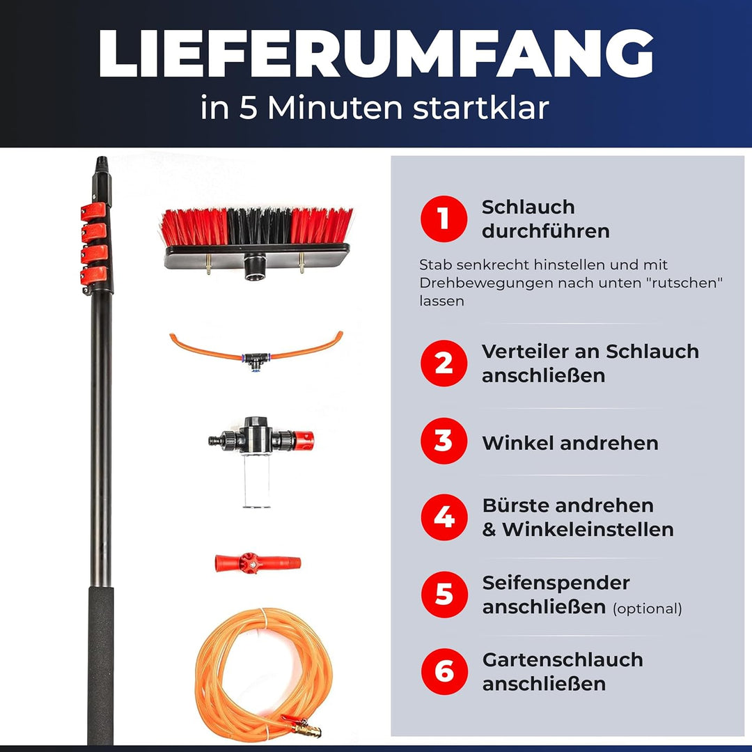 BoomDing Waschbürste mit Teleskopstiel 3,6 Meter | Aluminium |Teleskop Waschbürste | Wintergarten Re