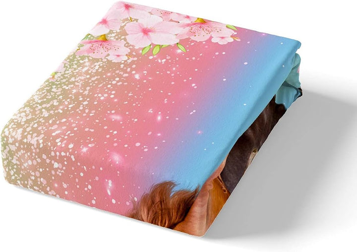 Mädchen Pferd Bettwäsche 200 x 200 cm Pferde Rosa Floral Bettbezug Galloping Farmhorse Bllossom Flow